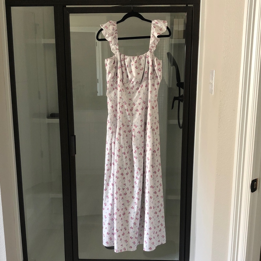 Princess Polly White Dress with Pink Floral Detail Cottagecore coquette 10